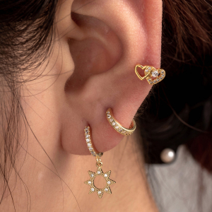 Boucles D'Oreilles Piercing Pour Femme, 1 Pièce, Série Simple, Cœur Simple, Cuivre, Sans Plaquage, Zircon. h5 Image2