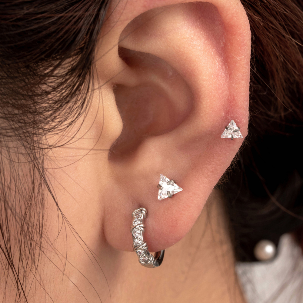 Boucles D'Oreilles Piercing Femme Simple Series Simple Geometric En Cuivre Sans Placage, Ornées De Zircon Image2