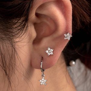 Boucles D'Oreilles Piercing Femme Simple Series Simple Flower En Cuivre Sans Placage, Avec Zircon. h5 Image2