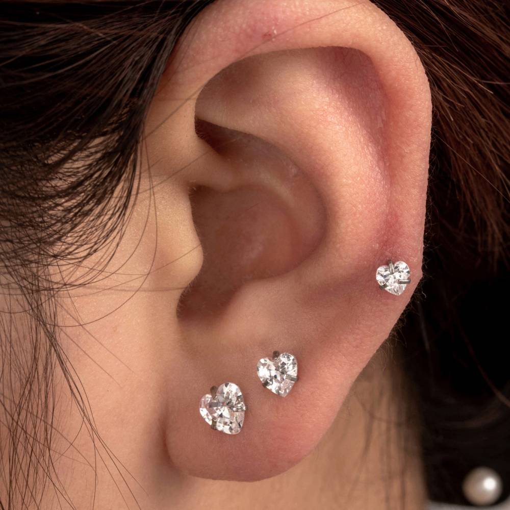 Boucles D'Oreilles Piercing Pour Femme, 1 Pièce, Série Simple Heart, En Acier Titane Sans Placage, Avec Zircon. h5Image2