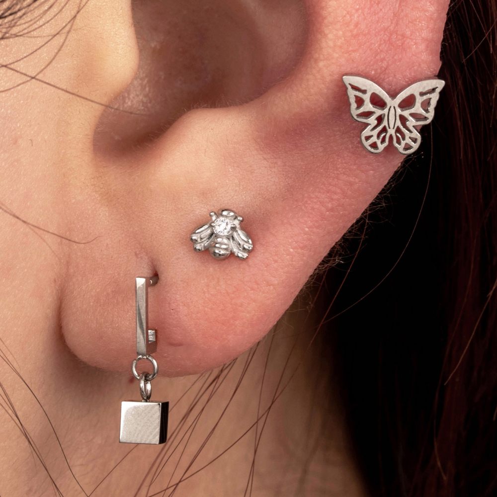Boucles D'Oreilles Piercing Pour Femme, 1 Pièce, Série Simple, Géométriques, En Acier Titane Sans Placage, Avec Zircon. h5Image2