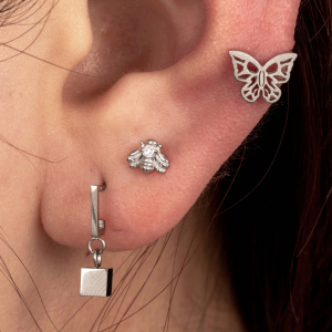 Boucles D'Oreilles Piercing Pour Femme, 1 Pièce, Série Simple, Géométriques, En Acier Titane Sans Placage, Avec Zircon. h5 Image2
