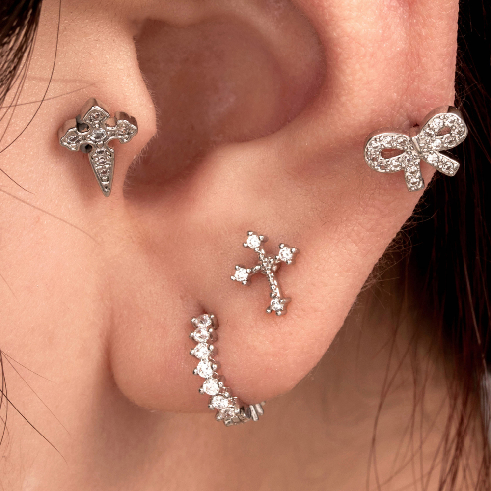 Boucles D'Oreilles Piercing Femme Simple Series Simple Bow Knot En Cuivre Sans Placage Et Zircon Image2
