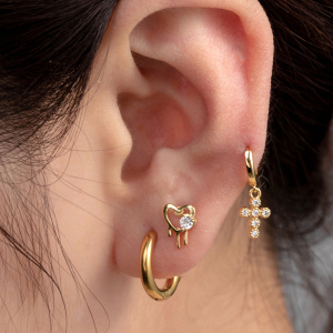 Boucles D'Oreilles Piercing Pour Femme, 1 Pièce, Série Simple, Cœur Simple, Cuivre, Sans Plaquage, Zircon. h5 Image2