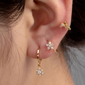Boucles D'Oreilles Piercing Femme Simple Series Simple Flower En Cuivre Sans Placage, Avec Zircon. h5 Image2