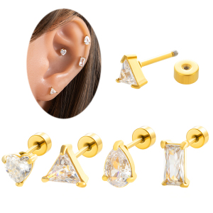 Boucles D'Oreilles Piercing Femme Simple Series Classic Geometric En Acier Titane Sans Placage, Ornées De Zircon h5 Image2