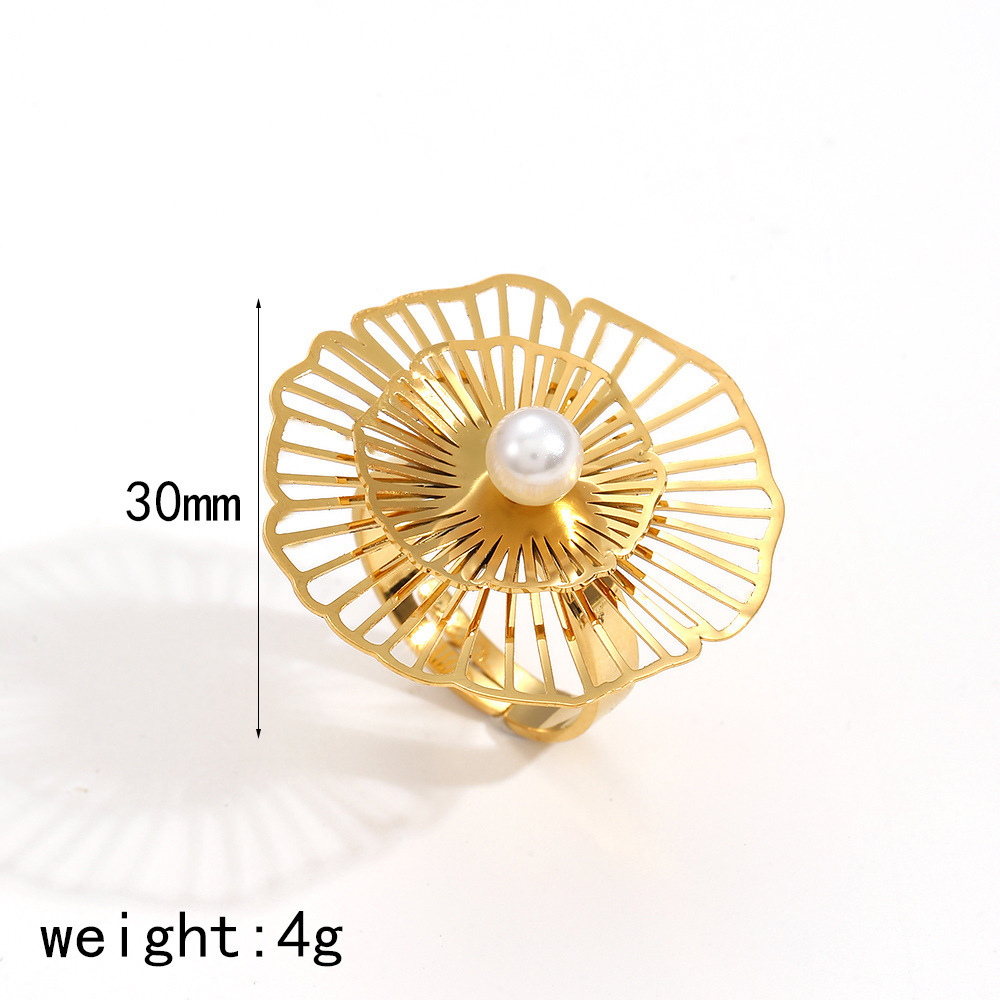 1 Paire De Boucles D'Oreilles Pendantes Pour Femme, Collection Simple « Daily Flower », En Acier Inoxydable Plaqué Or Avec Perles Artificielles.
