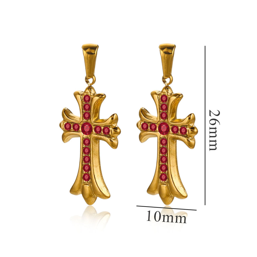 Pendentif Femme Croix Rétro Luxueuse En Acier Inoxydable Étanche Couleur Or (1 Pièce) 