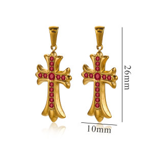 Pendentif Femme Croix Rétro Luxueuse En Acier Inoxydable Étanche Couleur Or (1 Pièce) h5 