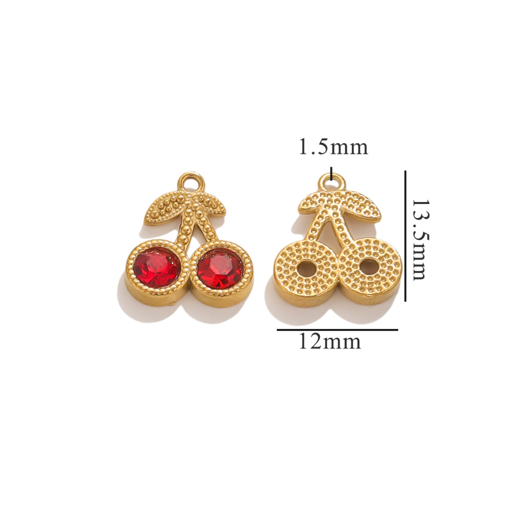 Pendentif Femme En Acier Inoxydable Doré, Étanche, Motif Cerise, Collection Romantique (1 Pièce)