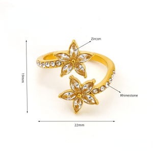 1 Paire De Bagues Ajustables Pour Femme, Série Simple, En Acier Titane Plaqué Or , Motif Plante Quotidienne h5