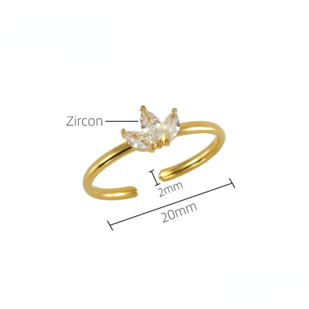 1 paire de bagues en acier inoxydable transfrontalier incrustées de zircons en forme de feuille d'érable pour femmes, bague de luxe légère en acier titane à la mode et polyvalente pour femmes, bague réglable