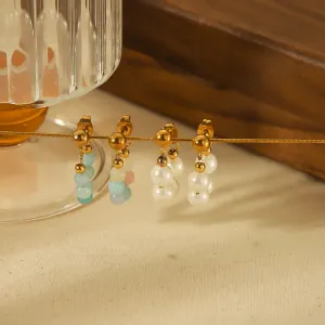 Une Paire De Boucles D'Oreilles Exquises Et Tendance En Acier Inoxydable Plaqué Or Avec Chaîne En Cristal Et Perles, Pour Bijoux Féminins À Porter Au Quotidien. h5 Image2