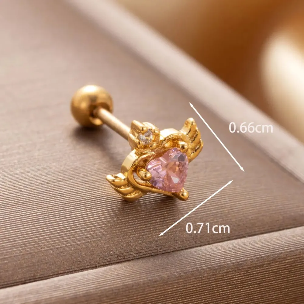 Boucles D'Oreilles Piercing Pour Femme, 1 Pièce, Série Simple Heart, En Acier Titane Sans Placage, Avec Zircon. 