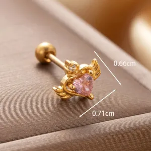 Boucles D'Oreilles Piercing Pour Femme, 1 Pièce, Série Simple Heart, En Acier Titane Sans Placage, Avec Zircon. h5 