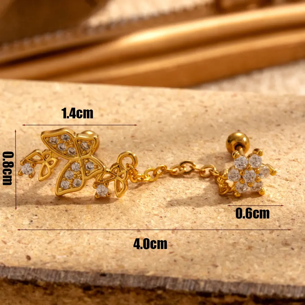Boucles D'Oreilles Piercing Femme Simple Series Classic Flower En Cuivre Sans Placage, Ornées De Zircon.