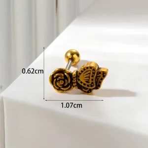 Boucles D'Oreilles Piercing Femme Simple Series Classic Flower En Acier Titane Sans Placage, Ornées De Zircon. h5