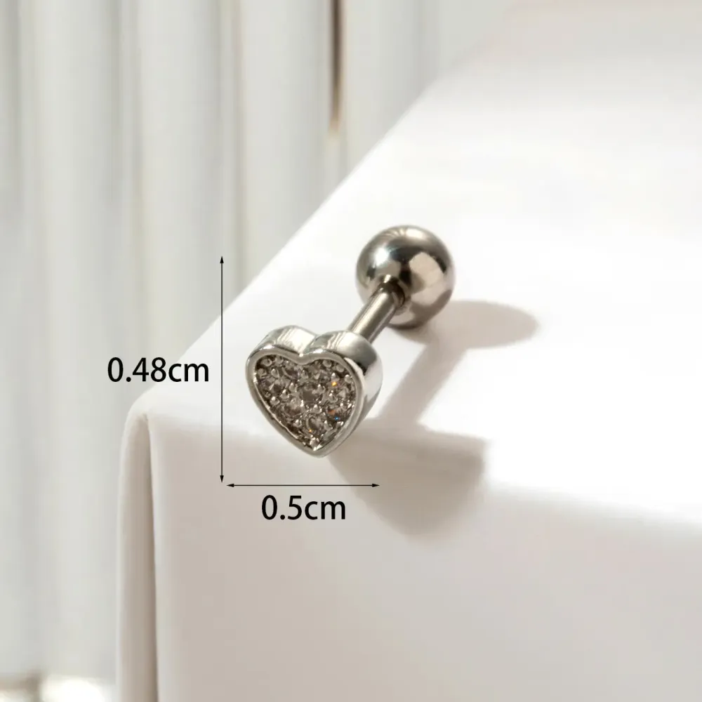 Boucles D'Oreilles Piercing Femme Simple Series Classic Heart En Acier Titane Sans Placage, Ornées De Zircon. 