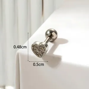 Boucles D'Oreilles Piercing Femme Simple Series Classic Heart En Acier Titane Sans Placage, Ornées De Zircon. h5 
