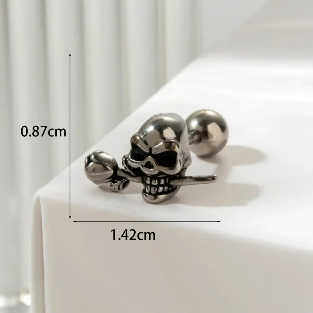 Boucles D'Oreilles Piercing Pour Femme, Modèle Classique Tête De Mort, En Acier Titane Sans Placage (1 Pièce), Collection Simple. 