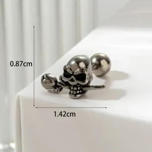 Boucles D'Oreilles Piercing Pour Femme, Modèle Classique Tête De Mort, En Acier Titane Sans Placage (1 Pièce), Collection Simple. h5 