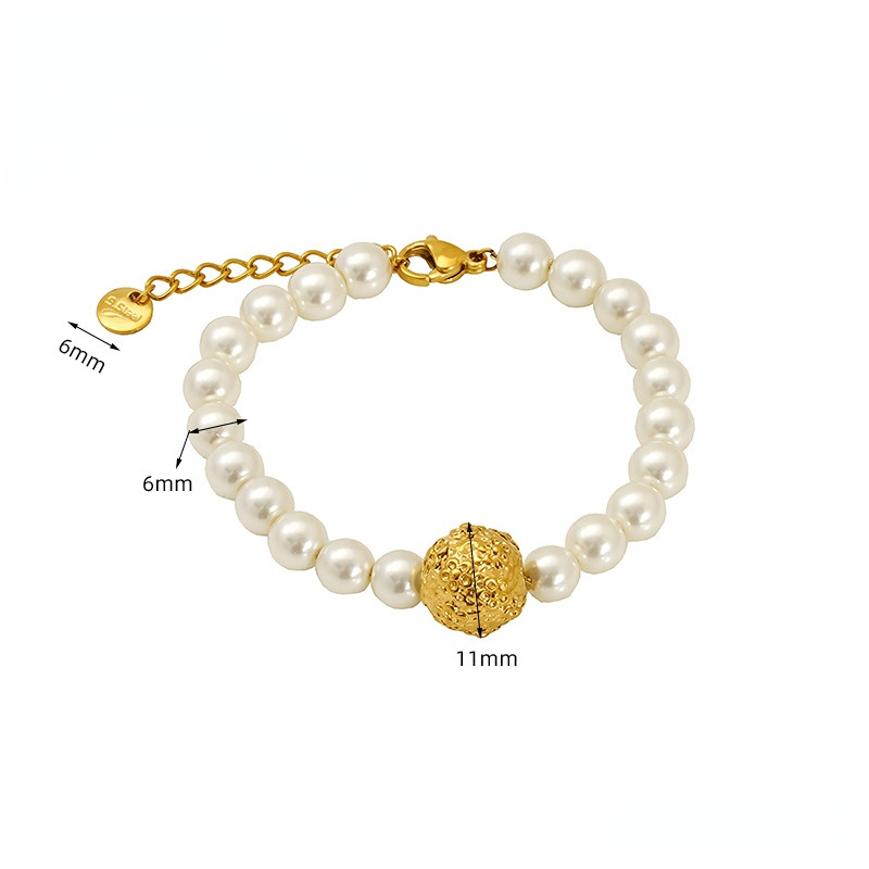 Bracelet À Perles Pour Femme, 1 Pièce, En Acier Inoxydable Plaqué Or, Étanche, Collection Simple Series Image2