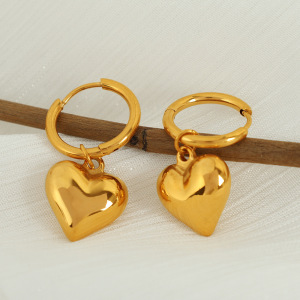 1 Paire De Boucles D'Oreilles Pendantes En Forme De Cœur En Acier Inoxydable Plaqué Or  Pour Femme h5 