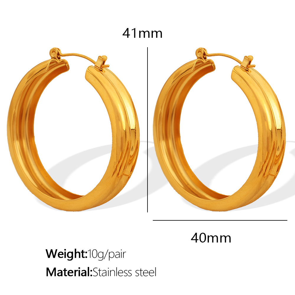 1 Paire De Boucles D'Oreilles Créoles Classiques En Acier Inoxydable Plaqué Or  Avec Zircons Pour Femmes, Série Simple 