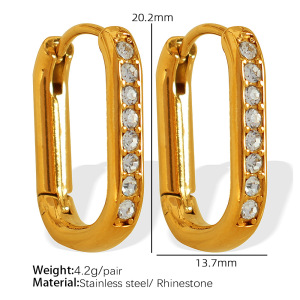 1 Paire De Boucles D'Oreilles Créoles Géométriques Classiques En Acier Inoxydable Plaqué Or  Et Zircon Pour Femme h5 