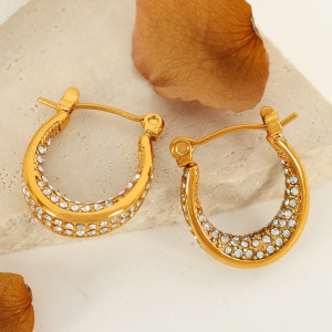 1 Paire De Boucles D'Oreilles Créoles Géométriques Classiques En Acier Inoxydable Plaqué Or  Avec Strass Pour Femme h5 