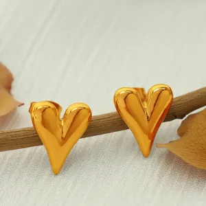 1 Paire De Boucles D'Oreilles À Tige En Acier Inoxydable Plaqué Or  Pour Femme, Série Simple, Motif Cœur Simple h5 