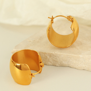 1 Paire De Boucles D'Oreilles Créoles Classiques En Acier Inoxydable Plaqué Or  Pour Femme, Série Simple h5 