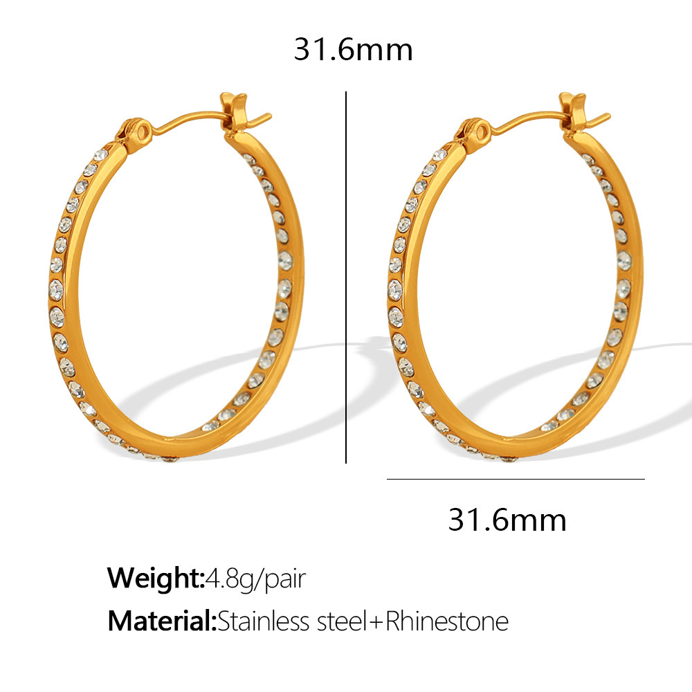 1 Paire De Boucles D'Oreilles Créoles Rétro Géométriques En Acier Inoxydable Plaqué Or  Avec Strass Pour Femme 