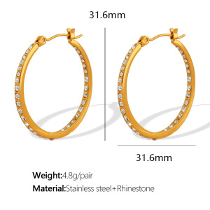 1 Paire De Boucles D'Oreilles Créoles Rétro Géométriques En Acier Inoxydable Plaqué Or  Avec Strass Pour Femme h5 