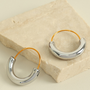 1 Paire De Boucles D'Oreilles Créoles Géométriques Simples En Acier Inoxydable Plaqué Or  Pour Femme h5 