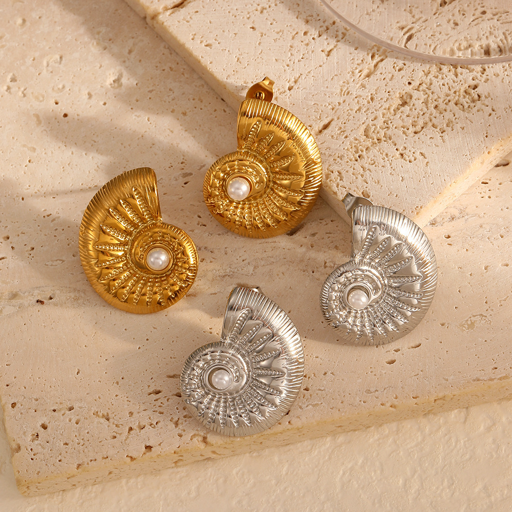 1 Paire De Boucles D'Oreilles À Tige En Perles Artificielles Plaquées Or , Série Simple Turtle h5Image4