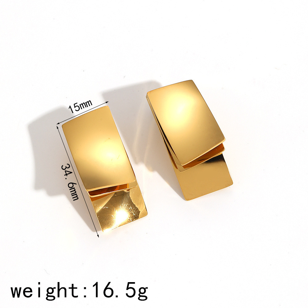 1 Paire De Boucles D'Oreilles À Tige Pour Femme, Style Quadrilatère, En Acier Inoxydable Plaqué Or , Série Simple