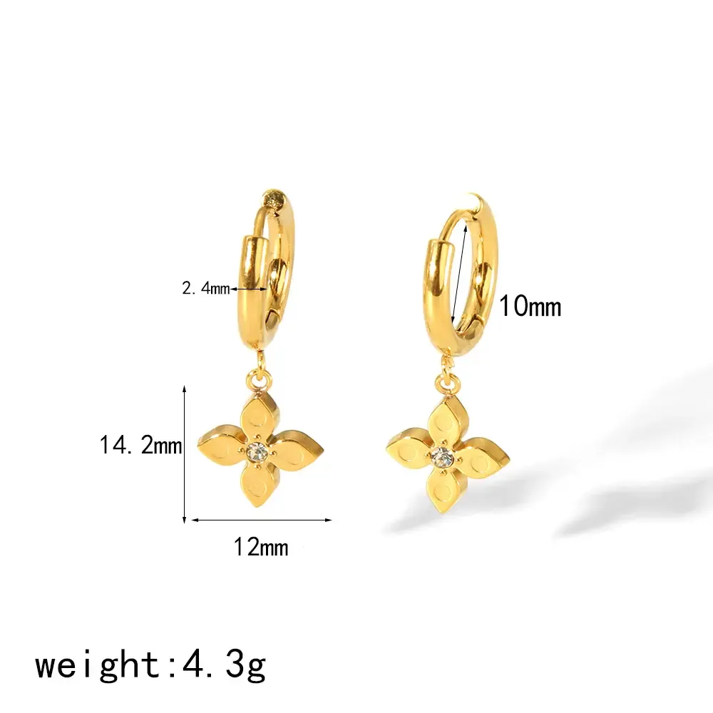 1 Paire De Boucles D'Oreilles Simples Et Élégantes En Acier Inoxydable Plaqué Or  Avec Des Fleurs En Diamant Pour Femmes À Porter Au Quotidien 