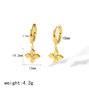 1 Paire De Boucles D'Oreilles Simples Et Élégantes En Acier Inoxydable Plaqué Or  Avec Des Fleurs En Diamant Pour Femmes À Porter Au Quotidien h5 