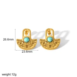 1 Paire De Boucles D'Oreilles Personnalisées En Acier Inoxydable Plaqué Or  Avec Pierres Naturelles Martelées Géométriques Pour Un Usage Quotidien Pour Femmes h5 