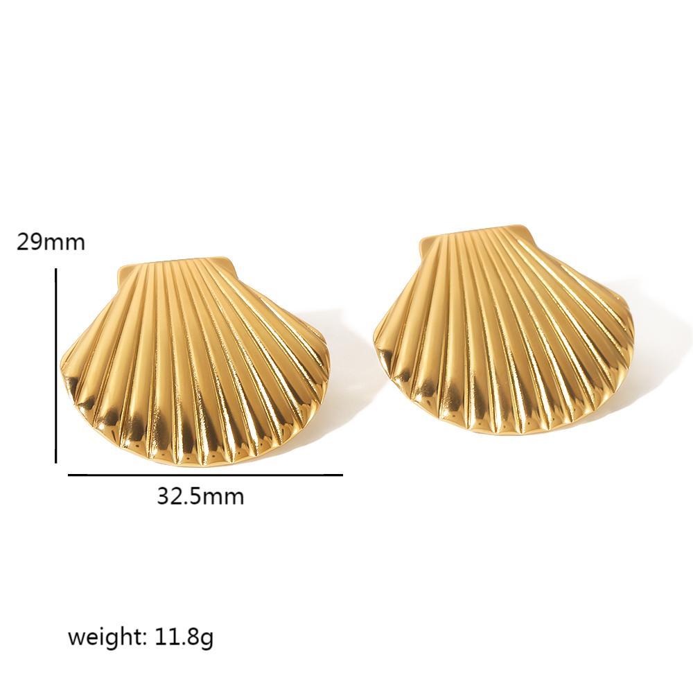 1 Paire De Boucles D'Oreilles Créatives Et À La Mode En Acier Inoxydable Plaqué Or  À Texture De Coquillage Géométrique Pour Femmes À Porter Au Quotidien 