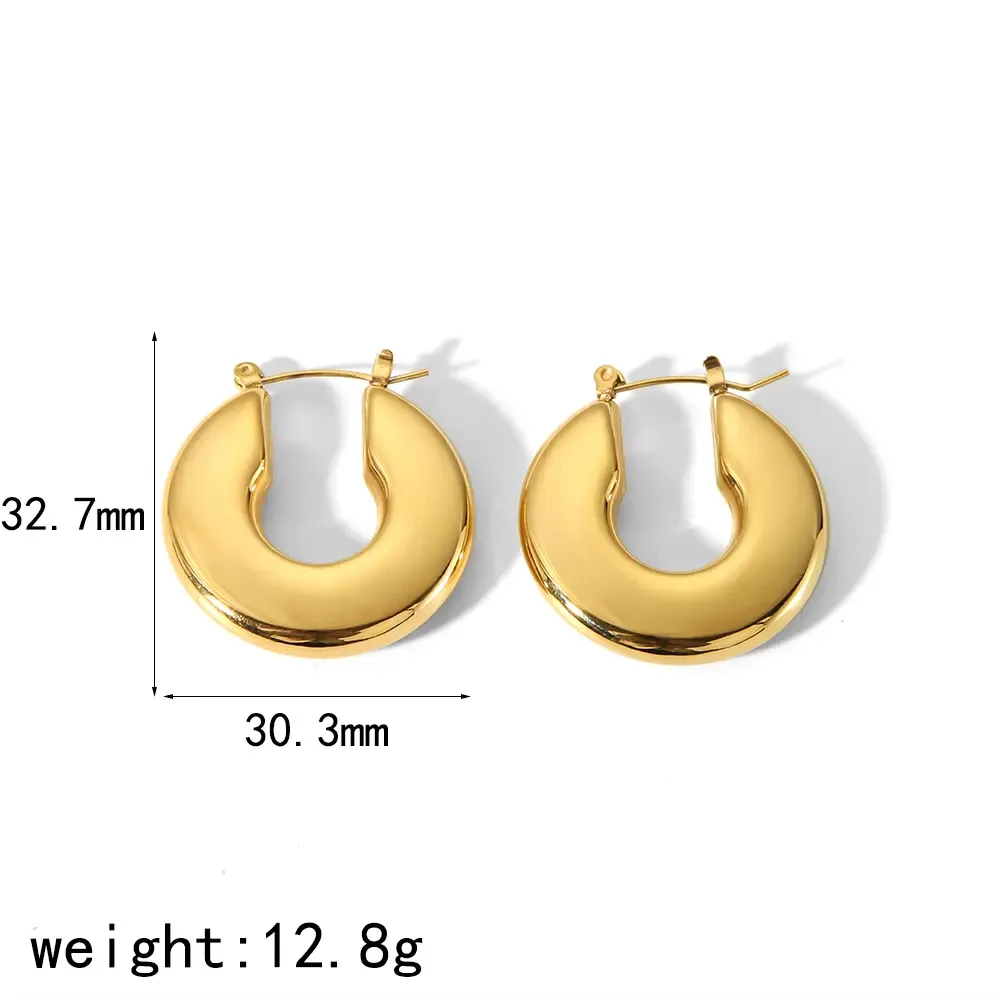 1 Paire De Boucles D'Oreilles Créoles Classiques En Acier Inoxydable Plaqué Or  Pour Femme, Série Simple 
