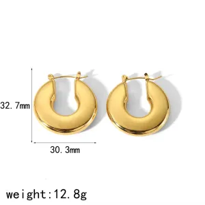 1 Paire De Boucles D'Oreilles Créoles Classiques En Acier Inoxydable Plaqué Or  Pour Femme, Série Simple h5 