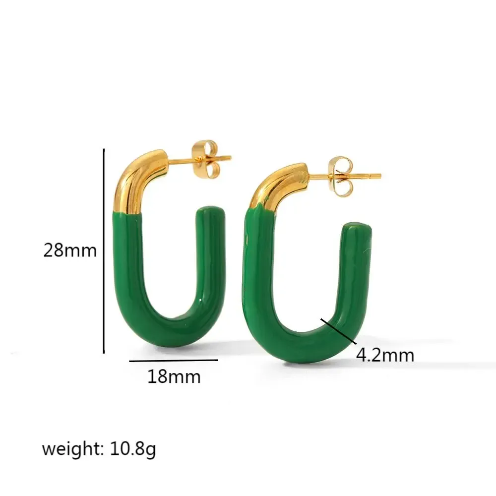 1 Paire De Boucles D'Oreilles En Forme De U En Acier Inoxydable Plaqué Or , Créatives Et À La Mode, Colorées, En Forme De Goutte D'Huile, Pour Bijoux Pour Femmes À Porter Au Quotidien