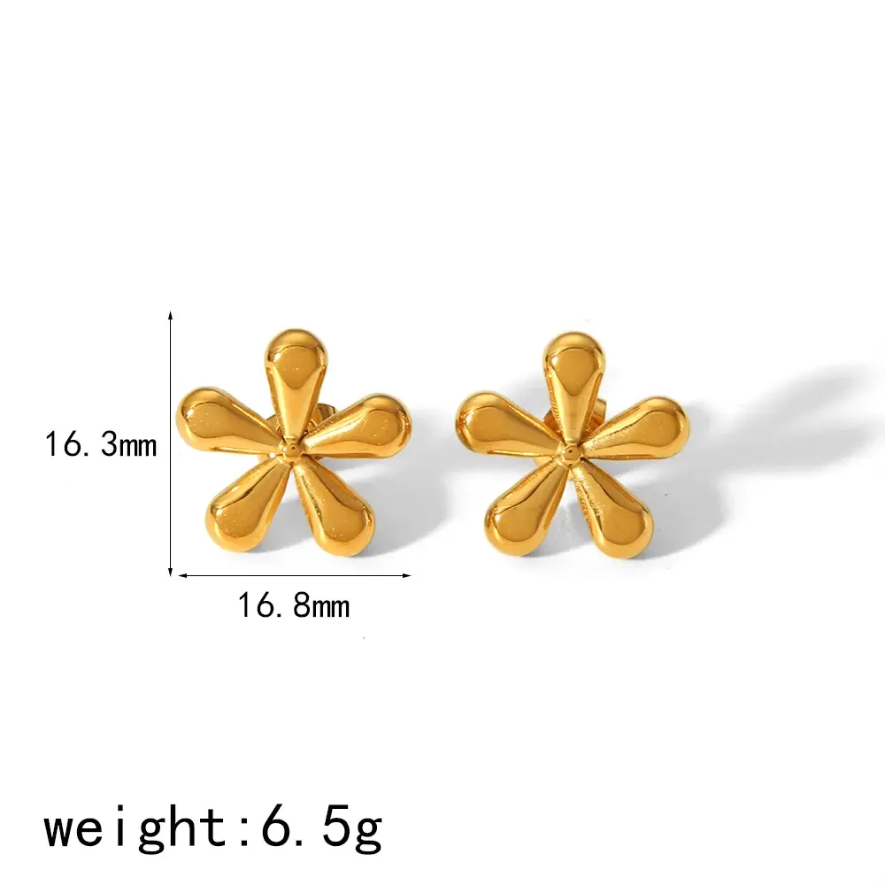 1 Paire De Boucles D'Oreilles Simples Et Élégantes En Acier Inoxydable Plaqué Or À Cinq Pétales, Adaptées Au Port Quotidien Des Femmes
