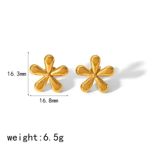 1 Paire De Boucles D'Oreilles Simples Et Élégantes En Acier Inoxydable Plaqué Or À Cinq Pétales, Adaptées Au Port Quotidien Des Femmes h5