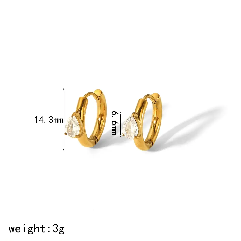 1 Paire De Boucles D'Oreilles Simples Et Tendance En Acier Inoxydable Plaqué Or Avec Zircon En Forme De Goutte D'Eau Pour Femme À Porter Au Quotidien