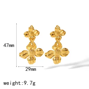 1 Paire De Boucles D'Oreilles Pendantes En Forme De Feuille Et De Fleur En Acier Inoxydable Plaqué Or , À La Mode Et Personnalisées, Pour Bijoux Pour Femmes À Porter Au Quotidien h5 