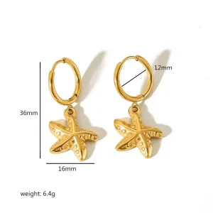 1 Paire De Boucles D'Oreilles Pendantes En Forme D'Étoile De Mer En Acier Inoxydable Plaqué Or , Créatives Et À La Mode, Pour Femmes, À Porter Au Quotidien h5