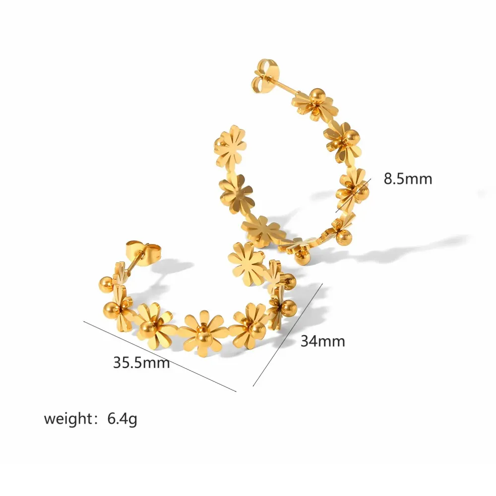 1 Paire De Boucles D'Oreilles À Tige Géométriques Simples En Acier Inoxydable Plaqué Or  Pour Femme 